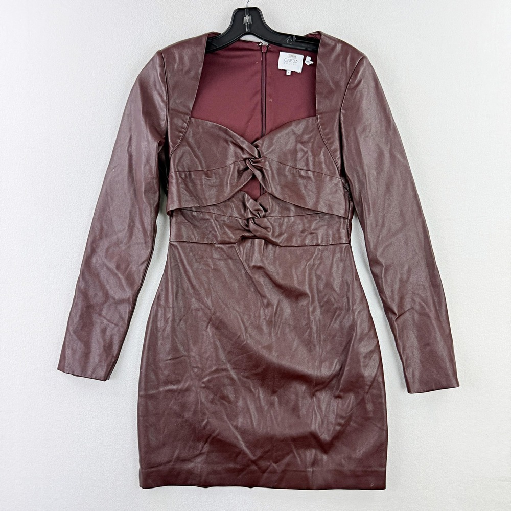 One33 Social Faux Leather Twist Dress‎ Size 6 Womens Brown RTR